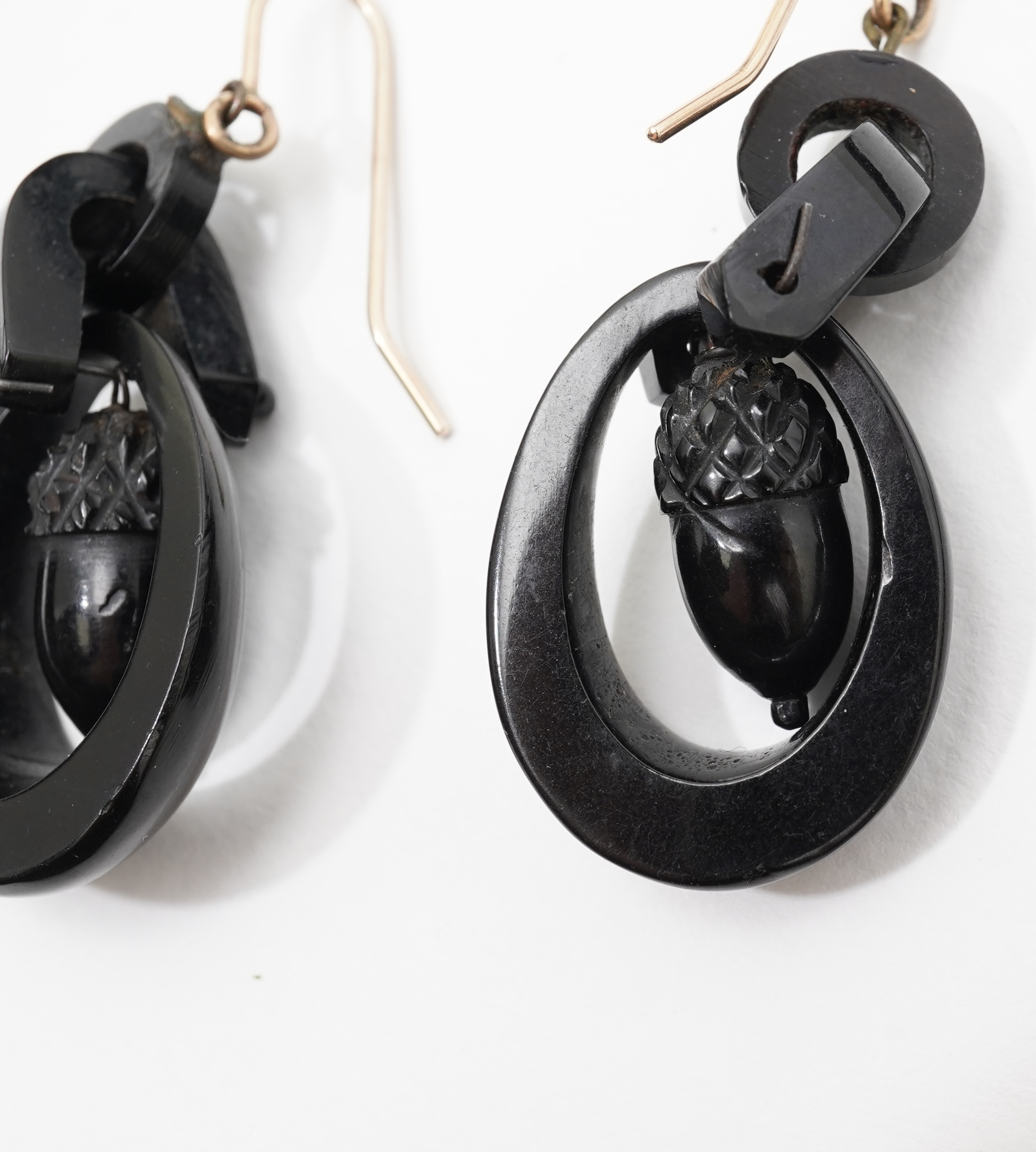 A rare pair of Victorian jet earrings, circa 1870